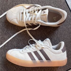 Adidas Beige and Brown Court Sneakers